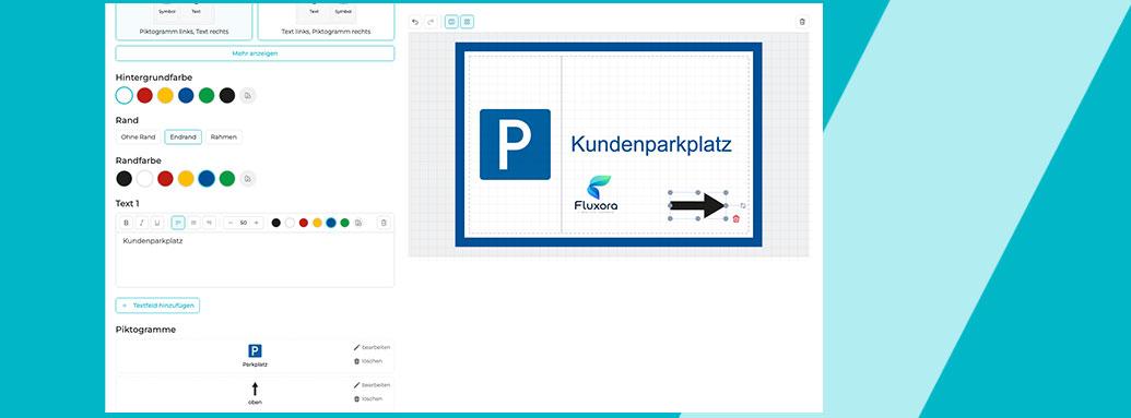 Schilderkonfigurator mit Live-Vorschau und Logo-Upload